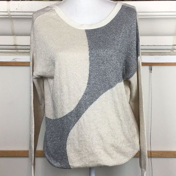 Essentiel Antwerp silver, cream luxury metallic V back sweater.Runs big Belgium - Picture 1 of 9